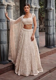 Tulle Lehenga, Embroidery With Sequins, Blush Fabric, Indian Bridesmaid Dresses, Reception Outfit, Indian Outfits Lehenga, Reception Lehenga, Tonal Embroidery, Indian Bride Outfits