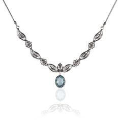 "This 925 Sterling Silver filigree art women adjustable necklace with sky blue topaz, black onyx, pink chalcedony gemstones.  The necklace is 17.00\" in length and it has a 2.00\" extension. It is secured with lobster claw closure. Blue topaz and pink chalcedony gemstones are 12x16 mm, double side faceted, checkerboard oval-cut. Black Onyx is cabochon oval-cut.  This gorgeous filigree necklace is oxidized and highly polished. This exceptional gorgeous necklace has exquisite workmanship, highly detailed pieces. It can be outstanding gift option for yourself or your loved one. Filigree is made of delicate metal strands that have been skillfully fashioned to create an outstanding combination of old and modern art. Originating in Mesopotamia, Anatolia. It is made of delicate metal strands that Necklaces Blue, Floral Pendant Necklace, Blue Topaz Jewelry, Filigree Necklaces, Princess Necklace, Oyster Bay, Filigree Jewelry, Topaz Jewelry, Blue Topaz Gemstone