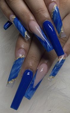 Nails Inspo Baddie Blue, Blue Nails For Black Women, Royal Blue Nails Acrylic Long, Blue Long Acrylic Nails, Long Blue Acrylic Nails, Baddie Nails Acrylic Blue, Dope Blue Nails, Blue Birthday Nails, Dark Blue Acrylic Nails