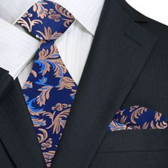 Premium Shades of Blue and Brown Floral Vines Necktie and Pocket Square Vines Pattern, Brown Bow Tie, Grey Bow Tie, Semi Formal Outfit, Yellow Bow Tie, Light Blue Dress Shirt, Purple Bow Tie, Classic White Dress, Green Bow Tie