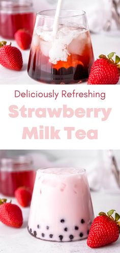 Simple and Delicious Strawberry Milk Tea Tea Based Drinks, Japanese Drinks Recipe, Strawberry Boba Tea Recipe, Japanese Milk Tea Recipe, Strawberry Bubble Tea Recipe, Easy Drinks To Make At Home