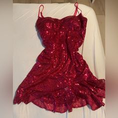 Brand New Never Worn Sequin Red Dress For Formal Events Fits 8-10 Dark Red Sequin Dress, Red Fitted Mini Dress For Homecoming, Fitted Red Mini Dress For Homecoming, Red Dress For Homecoming And Party Season, Red Mini Dress For Homecoming, Red Summer Dress For Homecoming, Red Dress For Summer Homecoming, Red Homecoming Summer Dress, Red Dresses For Summer Homecoming