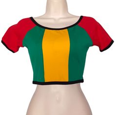 L.A Movers Red Yellow Green Colorblock Short Sleeve Stretchy Crop Top * New With Tags * Size Medium * Red, Yellow, Green Colorblock Stripe Panels * Short Sleeves * Crop Style * Only Flaw Is A Light Mark From Storage As Shown In The Last Picture. Bundle 2+ Items For Special Discounts Open To Reasonable Offers Hundreds Of Items Available In My Closet, New And In Excellent Pre-Owned Condition Same Day/Next Day Shipping Smoke Free And Pet Free Home Colors May Be Slightly Off Due To Lighting Light Blue Crop Top, Crop Top Swimsuit, Stretchy Crop Tops, Black Lace Crop Top, Purple Crop Top, Yellow Crop Top, Floral Print Crop Top, Zara Crop Top, Wrap Crop Tops