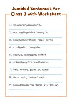 a printable worksheet with the words,'jumbled sentences for class 3