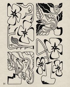 a drawing of flowers and leaves in black ink on white paper, with the words'flower