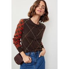 Brown floral knit (70% Wool, 30% Cashmere). Sweater. Long sleeves. Crewneck. Pull on. 23.5" from shoulder to hemline. Imported. Retro Sweater, Floral Knit, Rent The Runway, Off The Grid, Brown Floral, Cashmere Sweater, New Black, Sweater Sizes, Scoop Neck