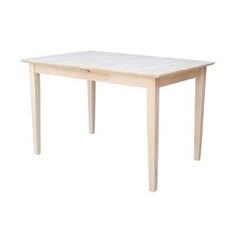 a small wooden table with one leg extended and two legs down, on a white background