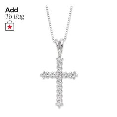 in stock Brilliant Cut Cross Diamond Necklace, White Diamond Cross Pendant With Single Cut Diamonds, Diamond White Cross Jewelry With Pave Setting, Diamond White Single Cut Cross Pendant Jewelry, Diamond White Jewelry With Single Cut Diamonds Cross Pendant, Diamond White Jewelry With Single Cut Cross Pendant, White Gold Diamond Necklace With Round Cut Accents, Macy's White Gold Wedding Jewelry, Diamond White Cross-shaped Diamond Jewelry