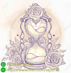 a drawing of an hourglass with roses on it