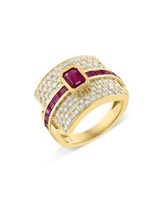 Bloomingdale's Fine Collection Ruby & Diamond Statement Ring in 14K Yellow Gold Luxury Ruby And Diamond Ring In Yellow Gold, Luxury Ruby Ring With Diamond In Yellow Gold, Luxury Ruby Ring With Vvs Clarity, Luxury Yellow Gold Ruby Ring With Diamond Accents, Luxury Ruby Ring With Diamond Accents In Yellow Gold, Formal Yellow Gold Ruby Ring With Pave Setting, Luxury Yellow Gold Ruby Ring With Brilliant Cut, Luxury Ruby Ring With Pave Setting, Gold Ruby Ring With Pave Setting