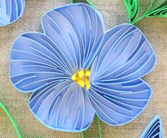 some blue flowers and green stems on a table