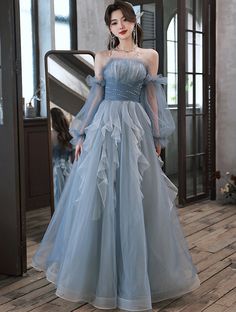 Size: M Prom Dress Tulle, Blue Tulle Dress, Party Maxi Dress, Stunning Prom Dresses, Tulle Sleeves, Lace Prom Dress, Dress Tulle, Blue Tulle