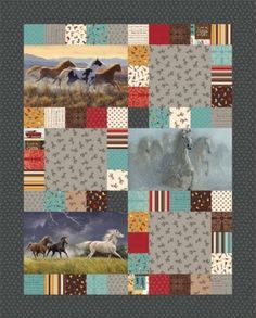 a patchwork quilt with horses on it