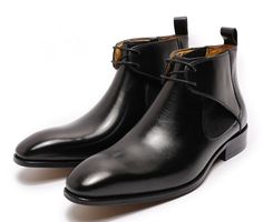 Black Pointed Toe Chelsea Boots For Party, Leather Lace-up Martin Boots For Parties, Winter Formal Closed Toe Martin Boots, Formal Closed Toe Martin Boots For Winter, Fall Party Chelsea Boots High Ankle, Fall Party High Ankle Chelsea Boots, Black Ankle-high Chelsea Boots For Party, Winter Party High Ankle Chelsea Boots, Elegant Round Toe Chelsea Boots For Party