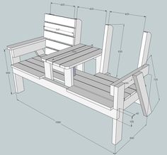 a wooden bench with measurements for it to be built into the back and seat area