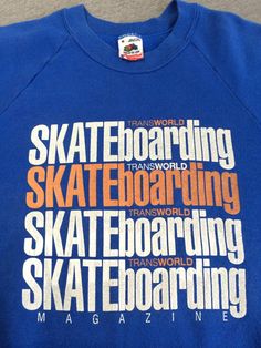 TransWorld Skateboarding Magazine 80's sweatshirt. This piece features large graphics on both sides of a soft blue raglan style sweatshirt. Condition: Excellent! No holes. There is light soft pilling, light graphic paint cracking, and a couple of very light marks on the left sleeve. Check out other sensational vintage items in my shop https://www.etsy.com/shop/sweetVTGtshirt Label: Fruit of the Loom. Made in USA Color: Blue Material: 50% Cotton, 50% Polyester Measurements (inches): Chest/Bust: 1 Retro Text Print Sweatshirt For Streetwear, Retro Sweatshirt With Lettering For Streetwear, Retro Streetwear Sweatshirt With Lettering, Casual Sweatshirt For Skateboarding With Graphic Print, Casual Graphic Print Sweatshirt For Skateboarding, Graphic Print Long Sleeve Sweatshirt For Skateboarding, Long Sleeve Graphic Print Sweatshirt For Skateboarding, Retro Blue Sweatshirt With Screen Print, Sporty Crew Neck Sweatshirt For Skateboarding