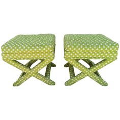 two stools with green and white checkered fabric