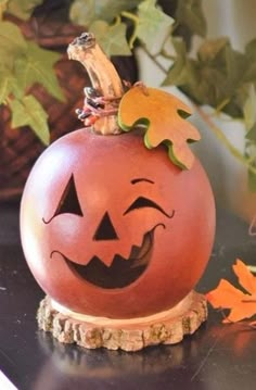 a carved pumpkin sitting on top of a table