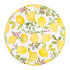 a watercolor painting of lemons with leaves and flowers on a white background in a circle