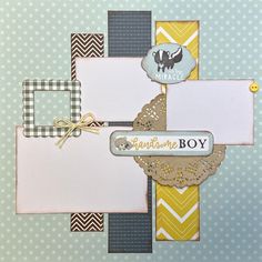 a scrapbook page with paper and tags