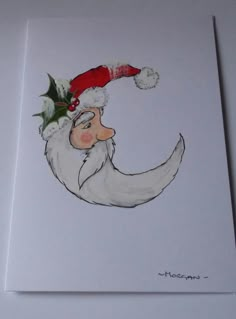 a white card with a santa clause on it