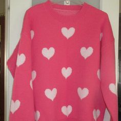 Brand New. Womens Pink Heart Design Sweater. 100% Poly. Never Worn. Chest 46", Length 27". Oversized ... Marked Xxl. Warm And Cozy. Cozy Sweaters, Heart Design, Pink Heart, Colorful Sweaters, Warm And Cozy, Scoop Neck, Pink Ladies, Sweaters For Women, Brand New