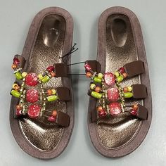 Nwot Women's Size 10 Beaded Brown Slip-On Sandals Brand New, Never Worn! Comes From A Smoke-Free Home Remember To Bundle And Save I Love Offers Multicolor Rhinestone Beach Sandals, Casual Beaded Sandals For Party, Casual Brown Embellished Sandals, Casual Adjustable Embellished Sandals, Brown Embellished Summer Sandals, Casual Embellished Adjustable Sandals, Sandals Brands, Slip On Sandal, Women's Shoes Sandals