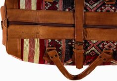 Artihandmade™ Leather Bag Registered Trademark US . Are you looking for a fashion and trendy travel bag, for travelers who apreciate craftsmanship and handmade design. This kilim bag is a Must-Have for your outgoing trips due to the creative kilim patterns and high quality materials. We offer you a unique and light bag with real leather hand-dyed tanned you will certainly be in harmony with the cool and natural look. Easy to carry for Clothing-Traveling and Sports , With Two Side Pockets And Two Brown Vegetable-tanned Satchel For Travel, Traditional Brown Travel Bag With Leather Handles, Artisan Travel Shoulder Bag With Leather Lining, Artisan Shoulder Bag With Leather Lining For Travel, Artisan Shoulder Bag For Travel With Leather Lining, Brown Bags With Adjustable Strap For Overnight Trips, Rectangular Vegetable-tanned Satchel For Travel, Traditional Brown Rectangular Weekender Bag, Traditional Leather Travel Bag