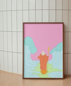 there is a painting on the wall with a person standing in water holding a paddle