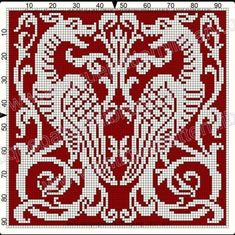 a red and white cross stitch pattern with an ornate design on the bottom half of it