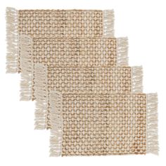 four pieces of woven fabric with fringes