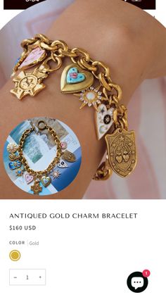 Each Antiqued Gold Charm bracelet is completely unique and handmade in our Texas studio. The one shown in the pictures is the one that you will receive. The chain is made of solid brass with an antique gold wash finish. It’s loaded with a mix of antique (looking) gold finished pewter and gold filled charms. The mix is the most fun part of making these- we love to mix charms that look vintage with enamel charms, lockets, gemstones and sparkle. Each one is made with a stylish, antiqued toggle closure.  Length: currently 7 1/4 inches - if you would like a custom bracelet length leave a note at checkout and we will adjust before shipping Gold Moonstone Ring, Stacked Earrings, Custom Bracelet, Gold Charm Bracelet, Repurposed Vintage, Gold Wash, Look Vintage, Enamel Charms, Custom Bracelets