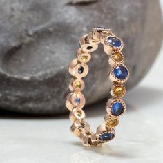 Gorgous Rose Gold alternating Sapphire and Citrine ring Luxury Multi-stone Gold Sapphire Ring, Sapphire Eternity Ring, Diamonds Rings, Eternity Ring Gold, Green Emerald Ring, Beauty Features, Eternity Rings, Ring Sapphire, Swirl Ring