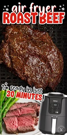 an advertisement for air fryer roast beef on the grill