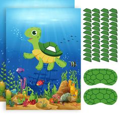 the paper cut outs are designed to look like an underwater scene with turtle and fish