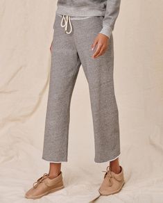 The Wide Leg Cropped Sweatpant. -- Varsity Grey – The Great. Emily And Meritt, Wide Leg Sweatpants, Drawstring Waist, Fitness Models, Wide Leg, Sweatpants, My Style, Sweatshirts, Grey