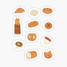 stickers with different types of bread and pastries