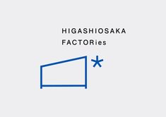 the words higashiosaka factories are shown in black and blue on a white background