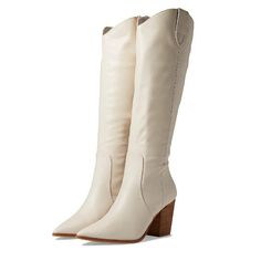 Steve Madden Charming Bone Knee High Western Boots - New In Box Accentuate Your Chic Style With An Added Western Flair In The Steve Madden Charming Boot. Inside Zipper Closure. Pointed Toe Silhouette. Relaxed Fit. Pull Tabs On Sides. Stacked Block Heel. Heel Height: 2 34 In Black Over Knee Boots, Knee High Western Boots, Leather Cowgirl Boots, Madden Boots, Brown Suede Boots, Steve Madden Boots, Sandals Flats, Boots Style, Western Booties