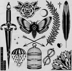 an old school tattoo design with various items