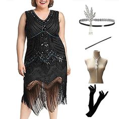 Dress Outfits Plus Size, Plus Size Christmas Party, Party Dress Midi, Popular Fall Outfits, Dress Types, Sequin Costume, Gloves Dress, Fringe Flapper Dress, Great Gatsby Fashion