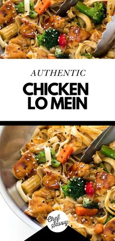 the cover of an authentic chicken lo mein recipe