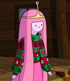 a cartoon character dressed in pink and green