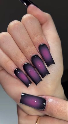 Black And Purple Nails, Aura Nails, Airbrush Nails, Colored Acrylic Nails, Purple Nail, Nail Colours