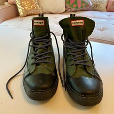 Hunter For Target Green Canvas High Top Rain Boot Shoes, Men's Sz 9. They Are In Excellent Condition, With No Rips, Tears, Or Stains. Nwot. Smoke-Free Home. Green Fall Sneakers With Round Toe, Casual Waterproof Ankle-high Boots With Rubber Sole, Green Round Toe Sneakers For Fall, Casual Low-top Hiking Boots With Rubber Sole, Canvas Sneakers For Hiking With Round Toe, Casual Waterproof High-top Boots With Rubber Sole, Casual Waterproof High-top Boots With Reinforced Toe, Casual Leather Waterproof Boots, Medium Width, Casual Low-top Hiking Boots With Reinforced Toe