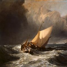 a painting of a boat in rough seas