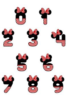 mickey mouse numbers with red and white polka dots on the top one is number two