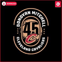 an old logo with the number 45 in red and white on it, which reads down town mitchell cleveland