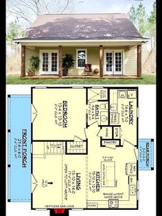 the floor plan for a small house with two rooms and an attached garage is shown