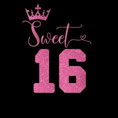 the sweet sixteen birthday card has pink glitter on it and is printed with a crown